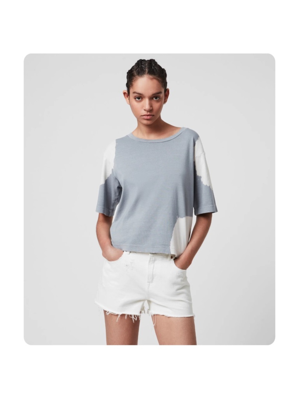 ★ All Saints Tie Dye Elevated Basic Storn Bleach T-Shirt - Gray/White ★